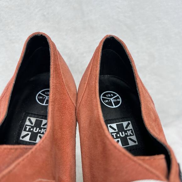 T.U.K Peachy Suede Wedge Creeper Shoes Size 9 Lace Up - Picture 9 of 12